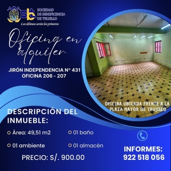 OFICINA EN ALQUILER EN EL CENTRO HISTÓRICO DE TRUJILLO